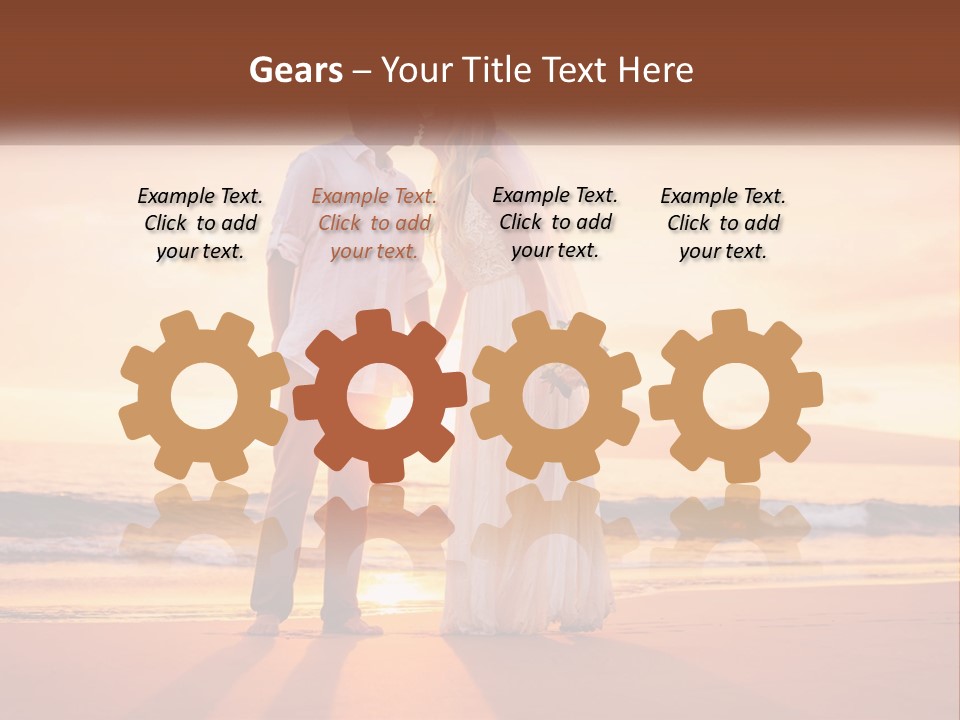 A Bride And Groom Kissing On The Beach At Sunset PowerPoint Template