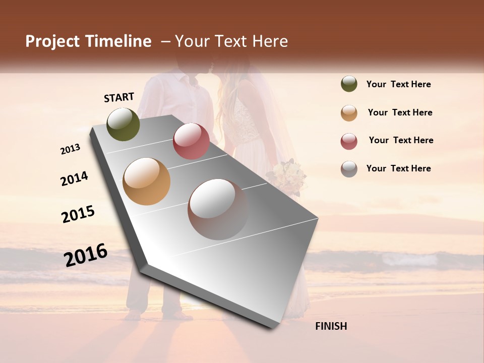A Bride And Groom Kissing On The Beach At Sunset PowerPoint Template