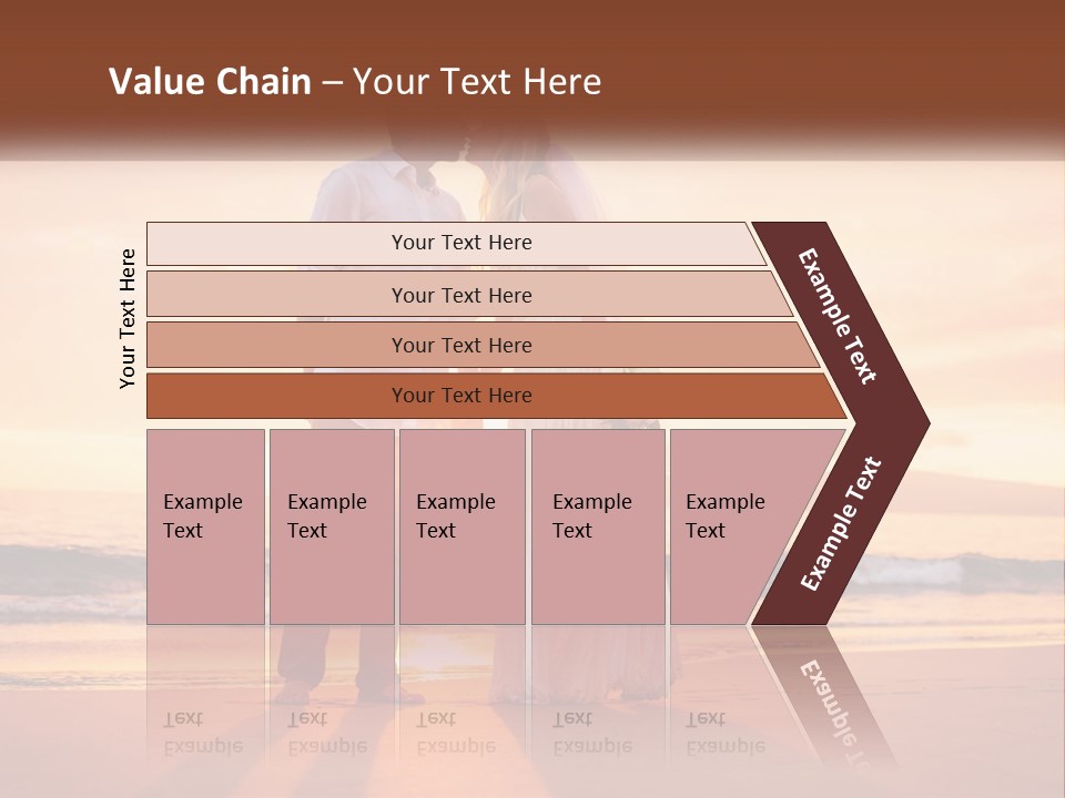 A Bride And Groom Kissing On The Beach At Sunset PowerPoint Template