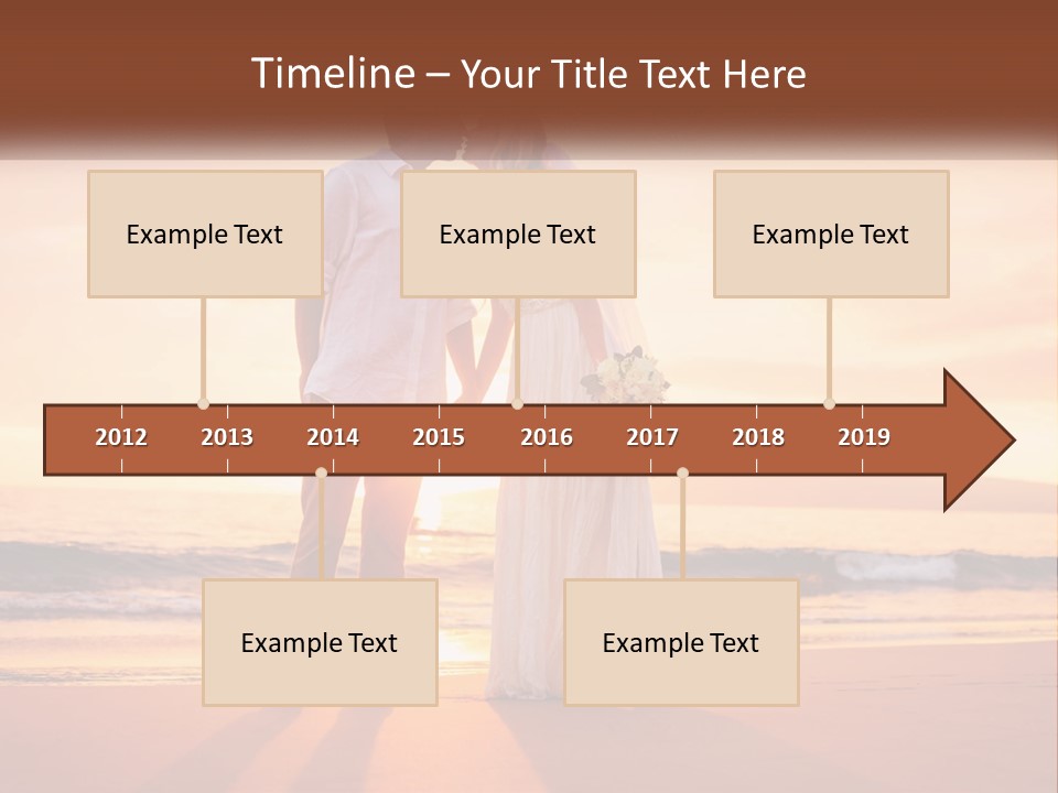 A Bride And Groom Kissing On The Beach At Sunset PowerPoint Template