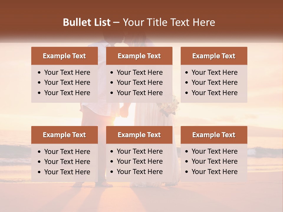 A Bride And Groom Kissing On The Beach At Sunset PowerPoint Template