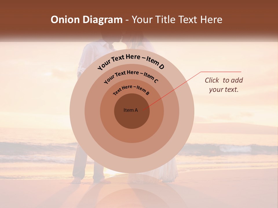 A Bride And Groom Kissing On The Beach At Sunset PowerPoint Template