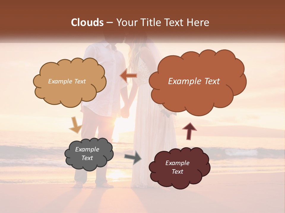 A Bride And Groom Kissing On The Beach At Sunset PowerPoint Template