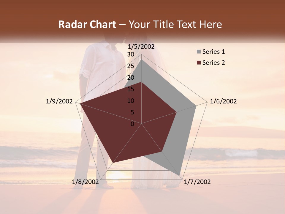 A Bride And Groom Kissing On The Beach At Sunset PowerPoint Template