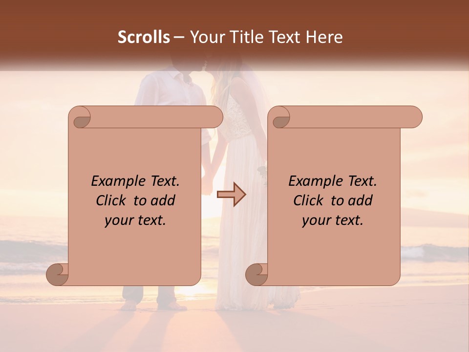 A Bride And Groom Kissing On The Beach At Sunset PowerPoint Template