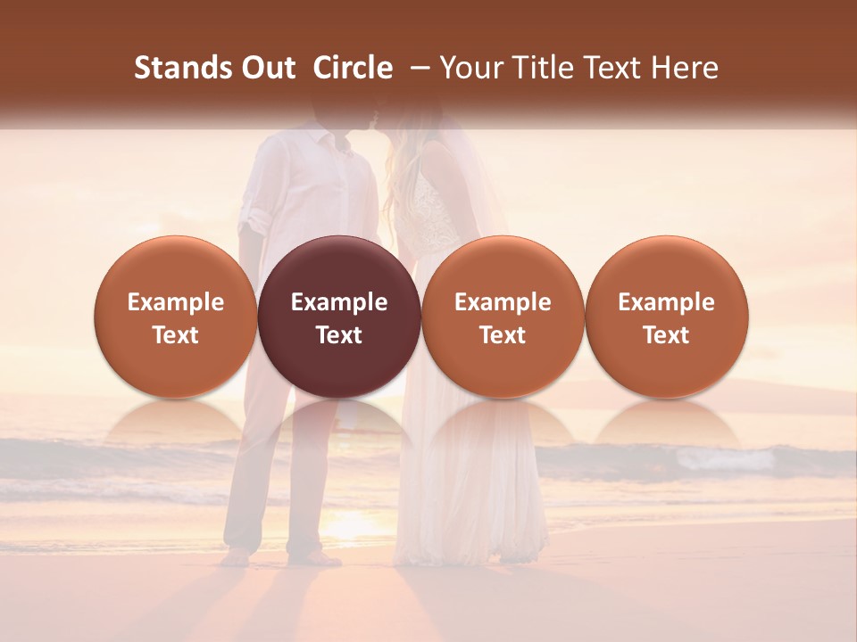 A Bride And Groom Kissing On The Beach At Sunset PowerPoint Template