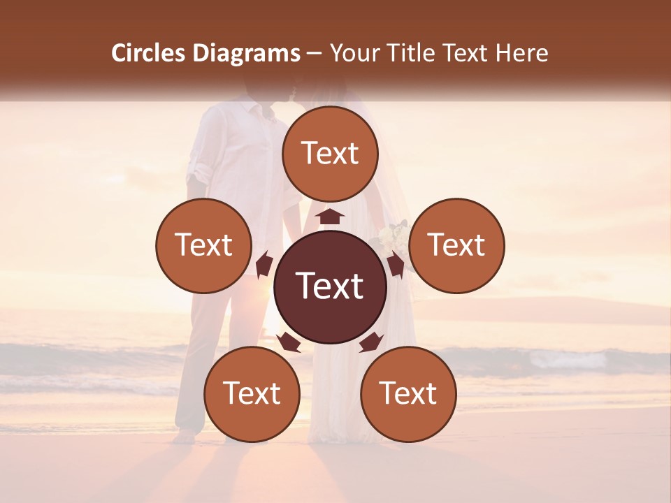 A Bride And Groom Kissing On The Beach At Sunset PowerPoint Template