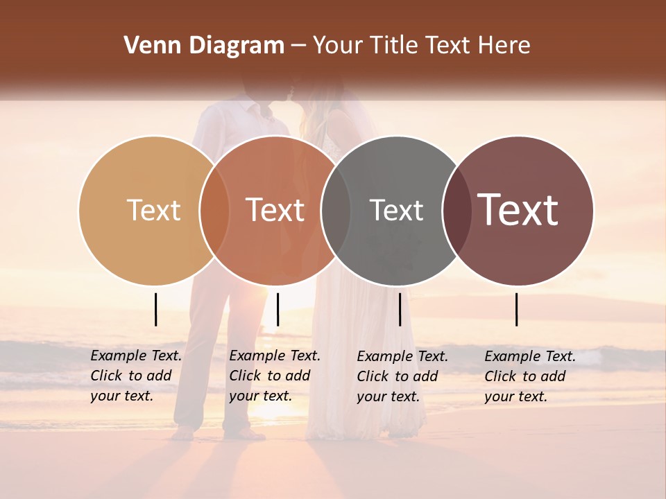 A Bride And Groom Kissing On The Beach At Sunset PowerPoint Template