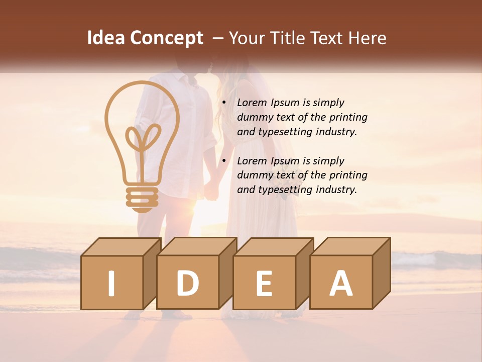 A Bride And Groom Kissing On The Beach At Sunset PowerPoint Template