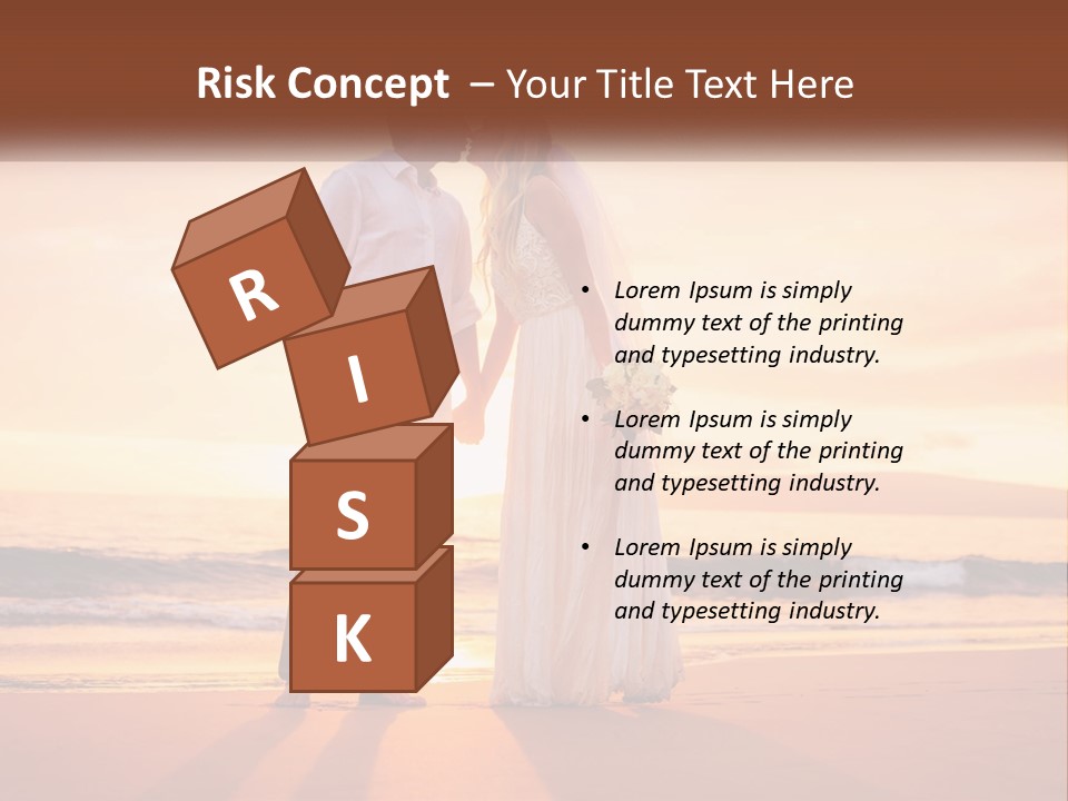 A Bride And Groom Kissing On The Beach At Sunset PowerPoint Template