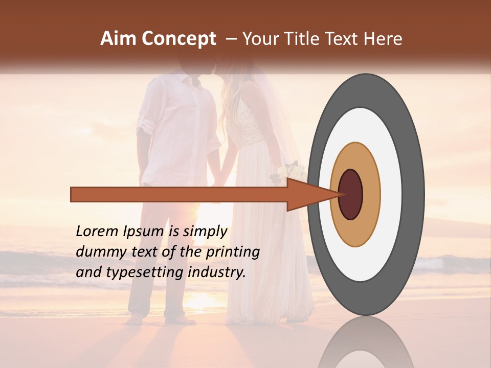 A Bride And Groom Kissing On The Beach At Sunset PowerPoint Template
