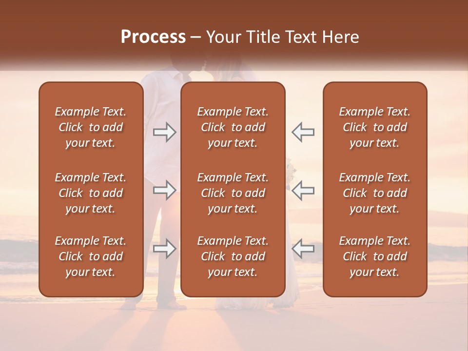 A Bride And Groom Kissing On The Beach At Sunset PowerPoint Template