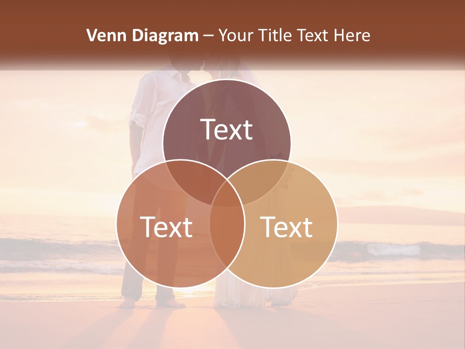 A Bride And Groom Kissing On The Beach At Sunset PowerPoint Template