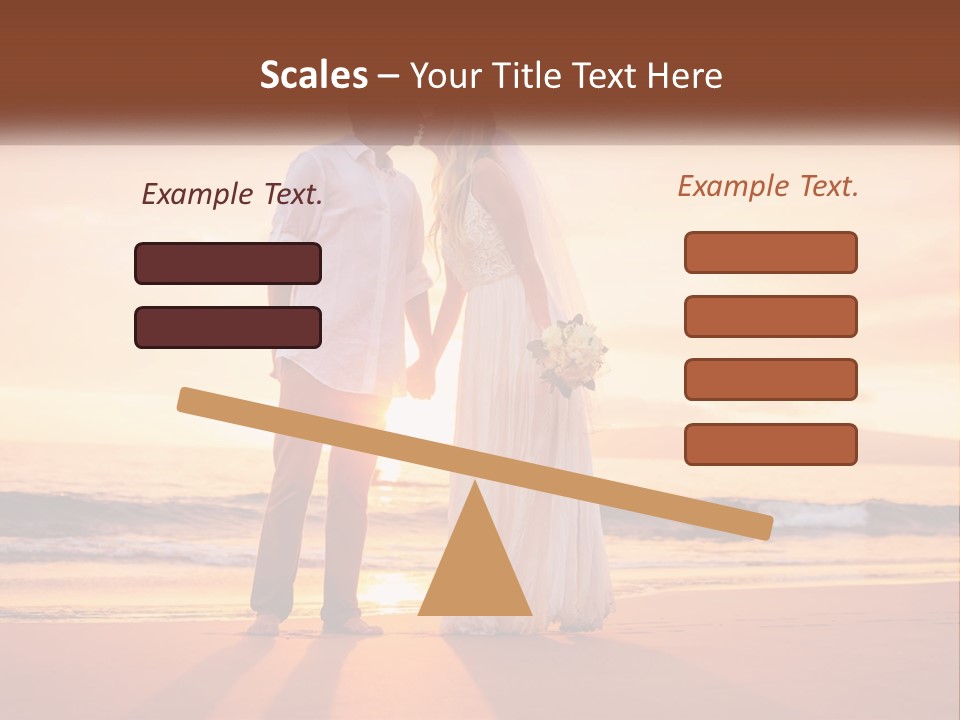 A Bride And Groom Kissing On The Beach At Sunset PowerPoint Template