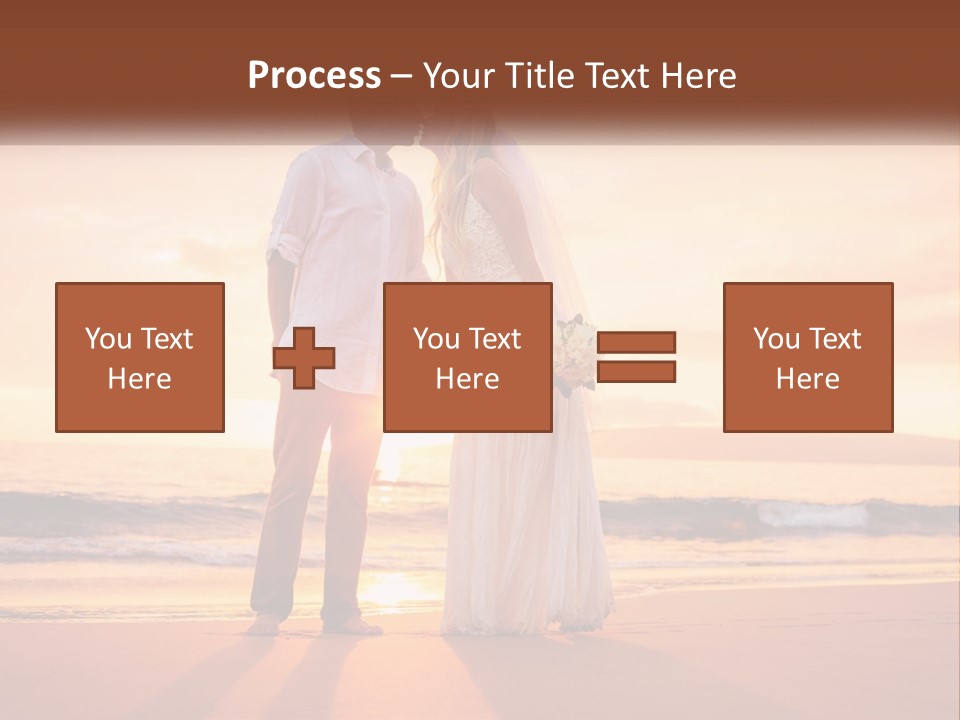 A Bride And Groom Kissing On The Beach At Sunset PowerPoint Template