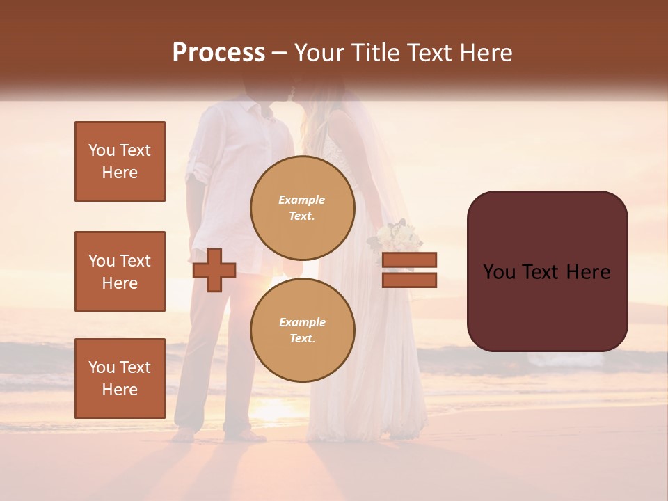 A Bride And Groom Kissing On The Beach At Sunset PowerPoint Template