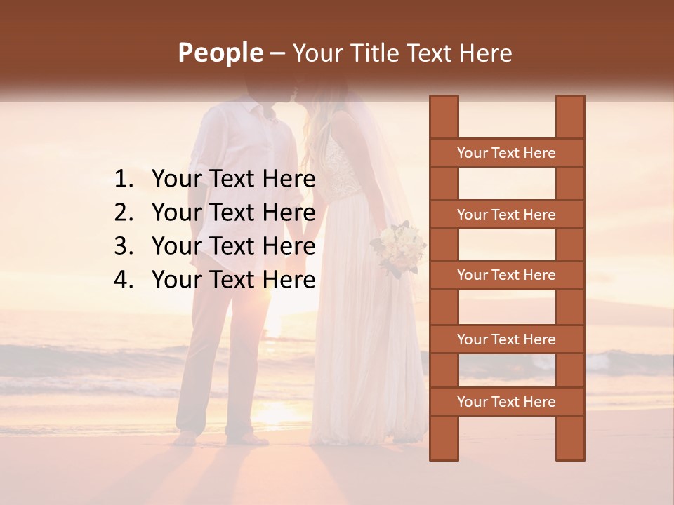 A Bride And Groom Kissing On The Beach At Sunset PowerPoint Template