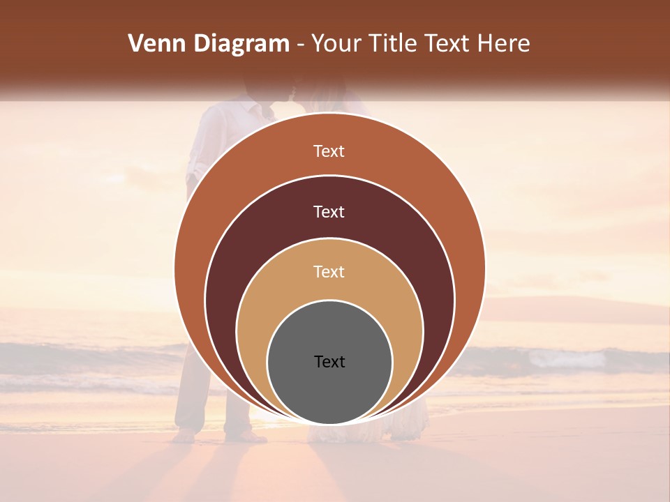 A Bride And Groom Kissing On The Beach At Sunset PowerPoint Template