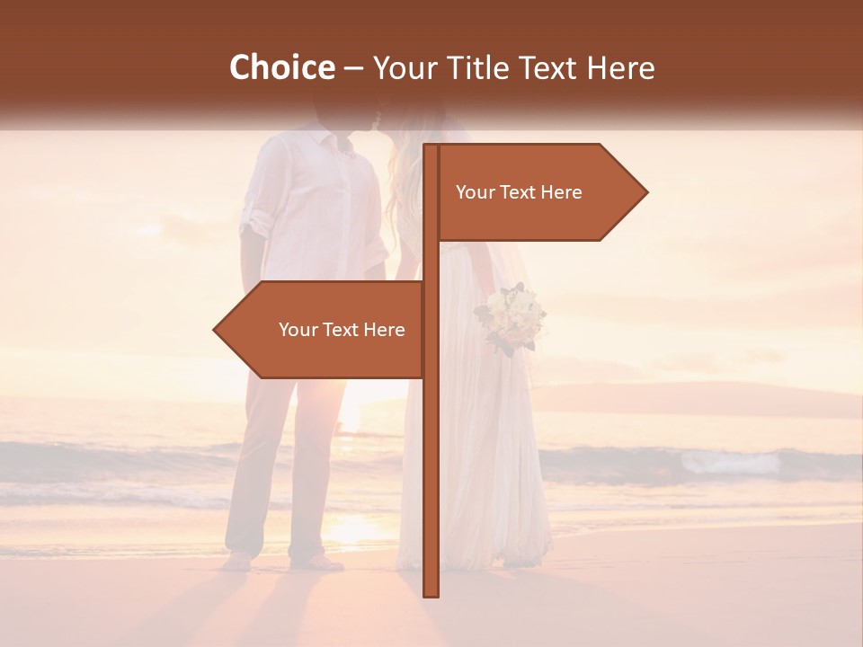 A Bride And Groom Kissing On The Beach At Sunset PowerPoint Template
