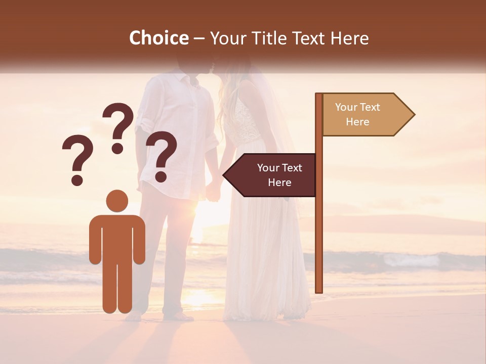 A Bride And Groom Kissing On The Beach At Sunset PowerPoint Template