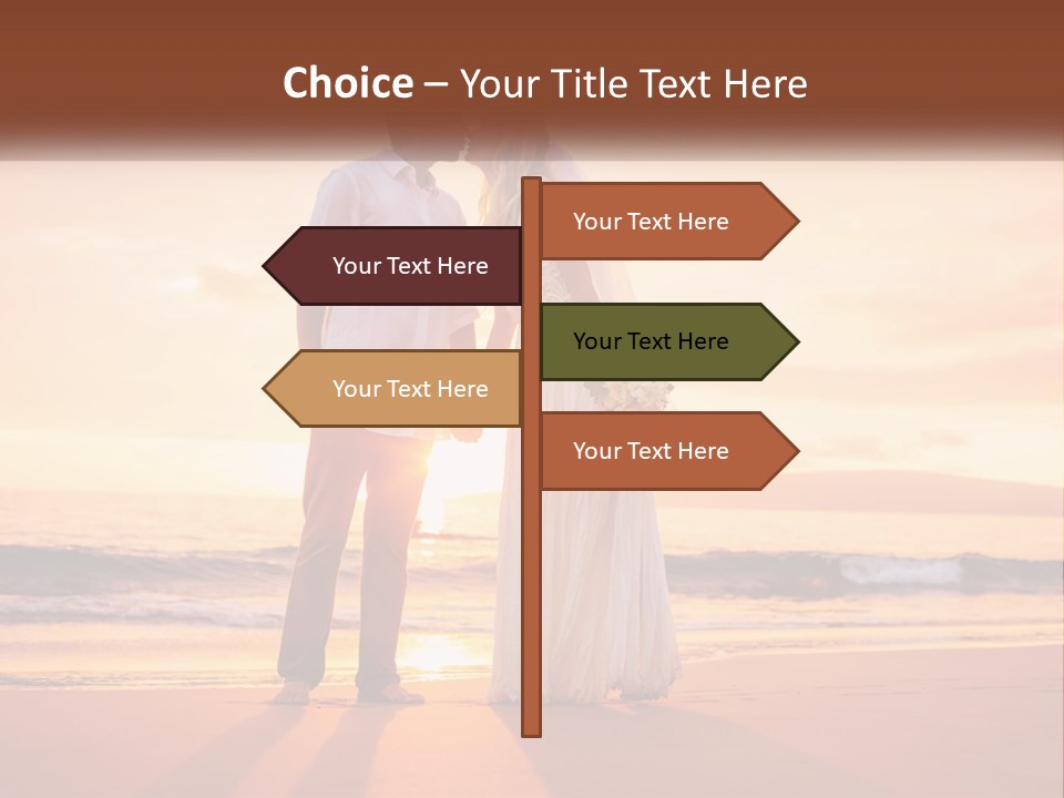 A Bride And Groom Kissing On The Beach At Sunset PowerPoint Template