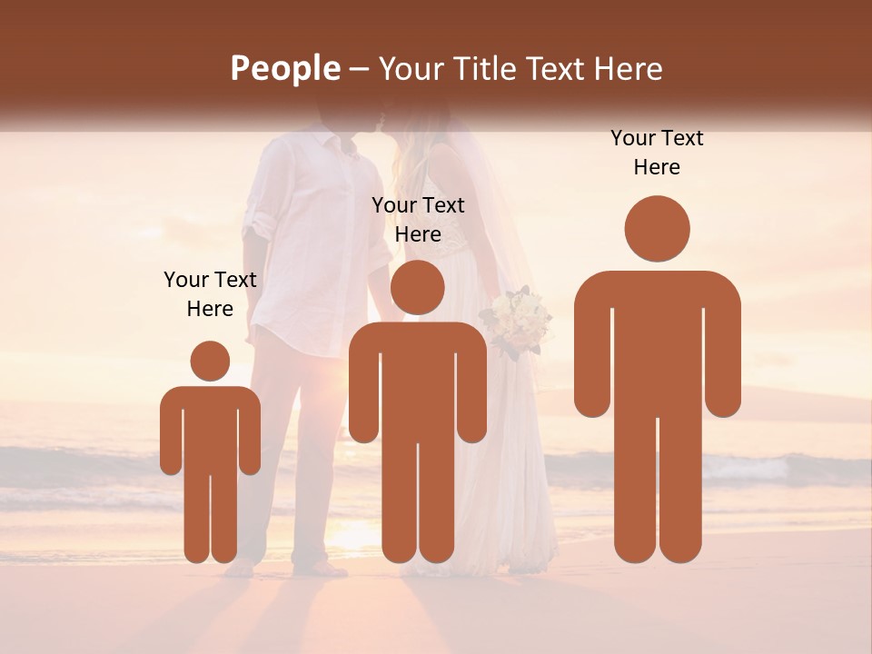 A Bride And Groom Kissing On The Beach At Sunset PowerPoint Template