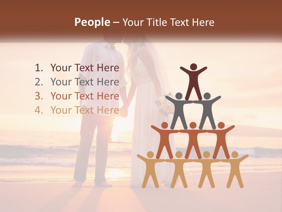 A Bride And Groom Kissing On The Beach At Sunset PowerPoint Template