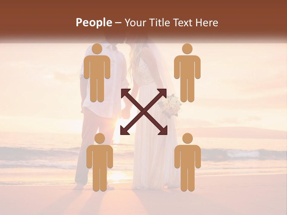 A Bride And Groom Kissing On The Beach At Sunset PowerPoint Template
