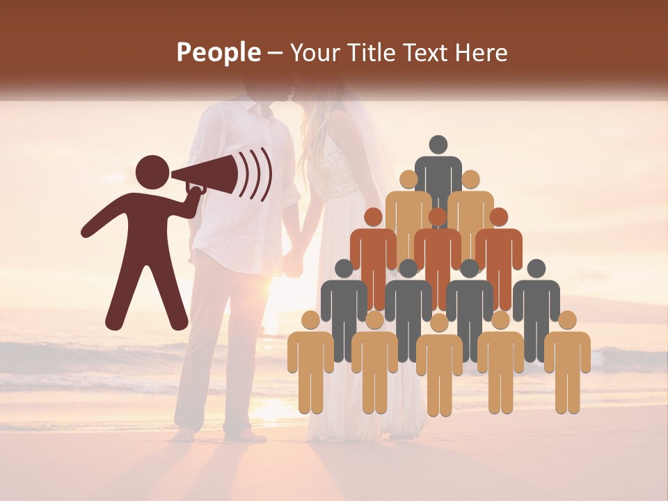 A Bride And Groom Kissing On The Beach At Sunset PowerPoint Template