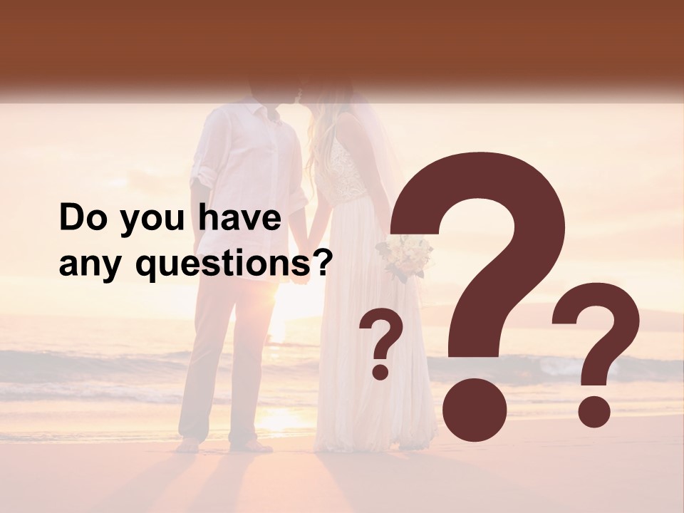 A Bride And Groom Kissing On The Beach At Sunset PowerPoint Template