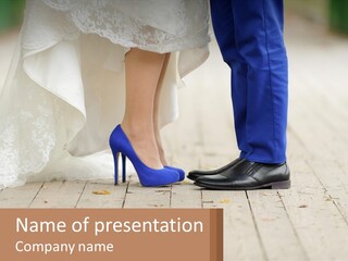 A Bride And Groom Standing Next To Each Other On A Wooden Floor PowerPoint Template