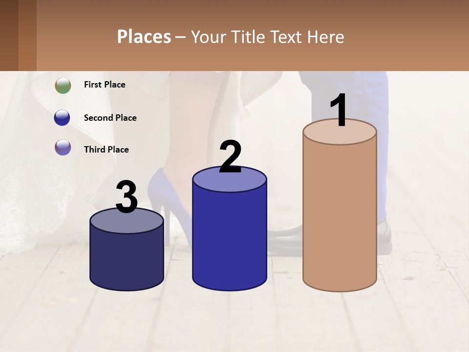 A Bride And Groom Standing Next To Each Other On A Wooden Floor PowerPoint Template