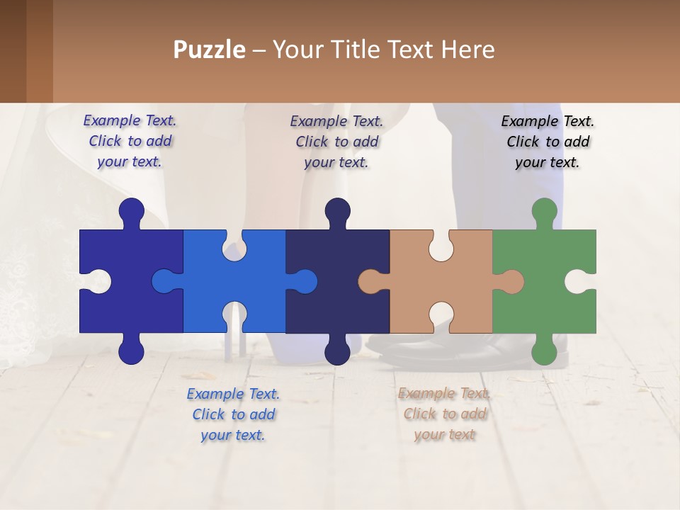 A Bride And Groom Standing Next To Each Other On A Wooden Floor PowerPoint Template