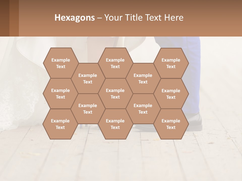 A Bride And Groom Standing Next To Each Other On A Wooden Floor PowerPoint Template