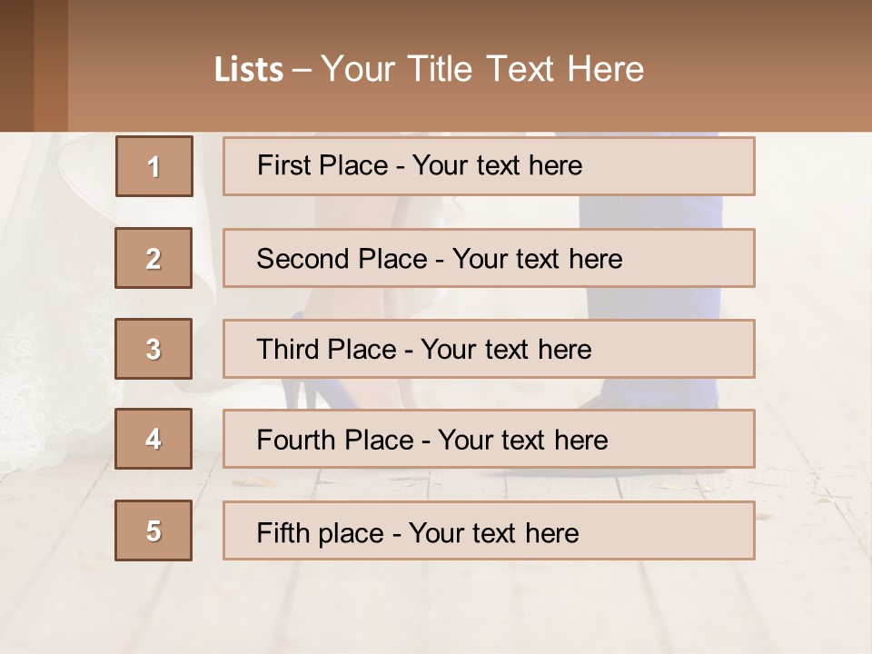 A Bride And Groom Standing Next To Each Other On A Wooden Floor PowerPoint Template