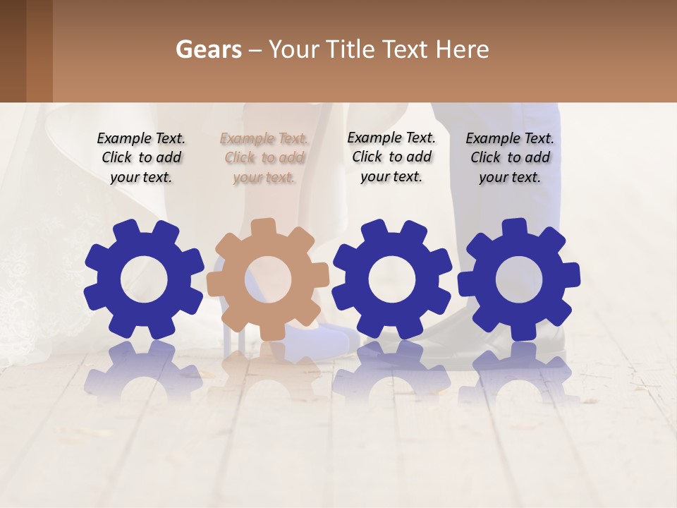 A Bride And Groom Standing Next To Each Other On A Wooden Floor PowerPoint Template