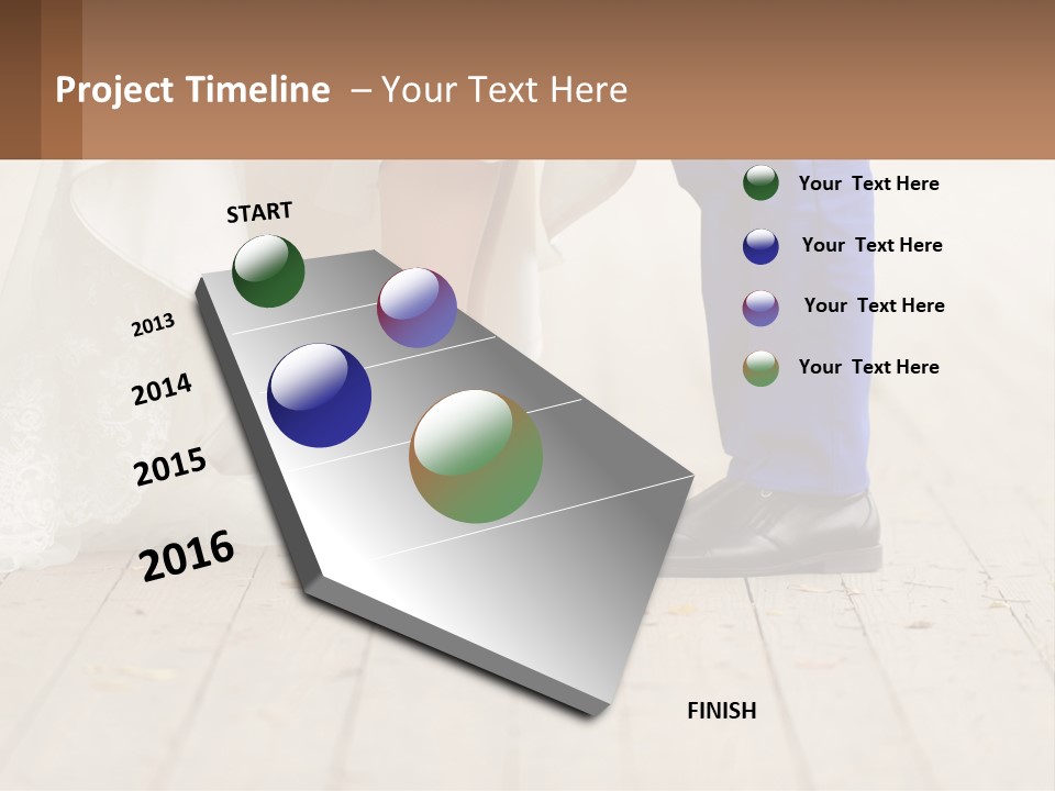 A Bride And Groom Standing Next To Each Other On A Wooden Floor PowerPoint Template