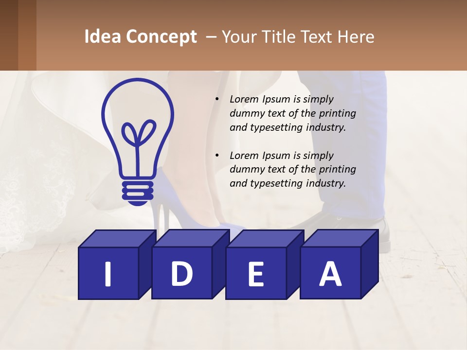 A Bride And Groom Standing Next To Each Other On A Wooden Floor PowerPoint Template