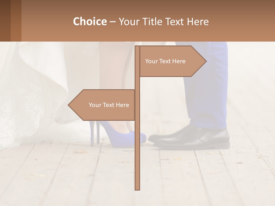 A Bride And Groom Standing Next To Each Other On A Wooden Floor PowerPoint Template