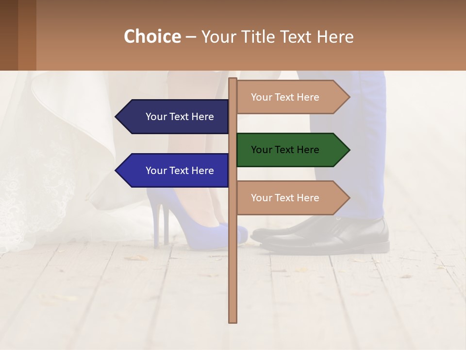 A Bride And Groom Standing Next To Each Other On A Wooden Floor PowerPoint Template