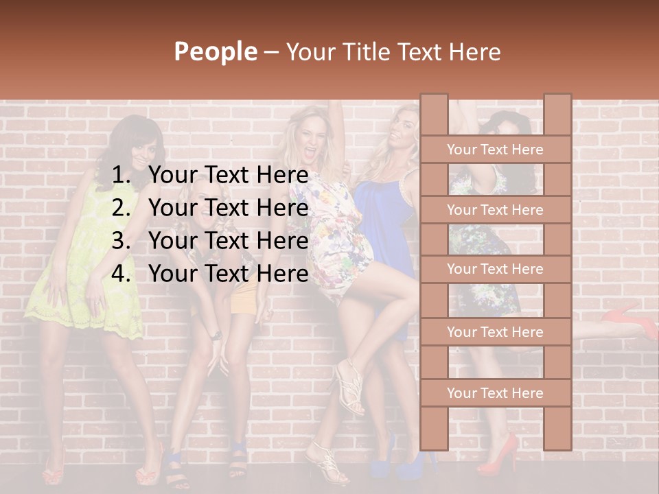 A Group Of Women Standing Next To A Brick Wall PowerPoint Template