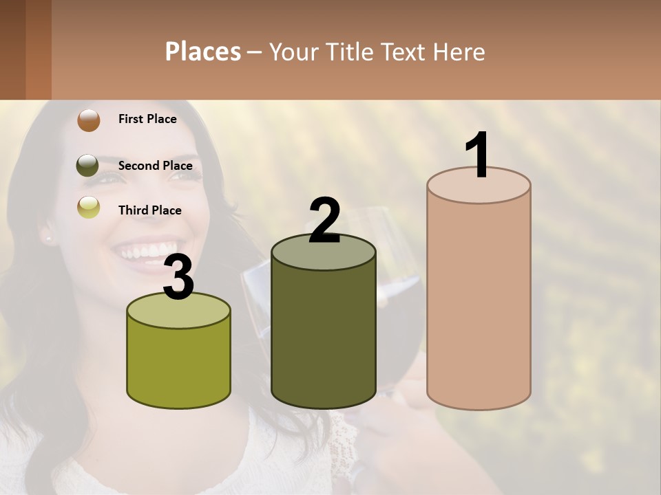 A Woman Holding A Glass Of Wine In Front Of A Vineyard PowerPoint Template