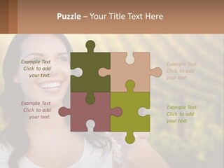 A Woman Holding A Glass Of Wine In Front Of A Vineyard PowerPoint Template