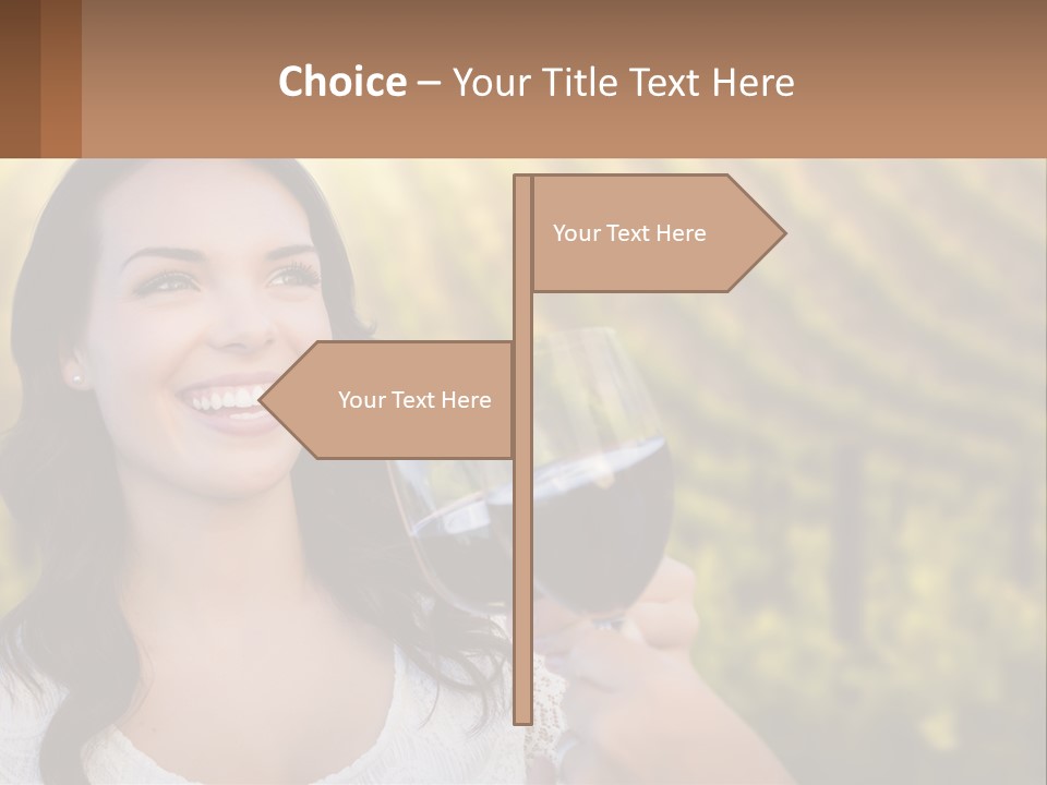 A Woman Holding A Glass Of Wine In Front Of A Vineyard PowerPoint Template