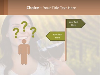 A Woman Holding A Glass Of Wine In Front Of A Vineyard PowerPoint Template