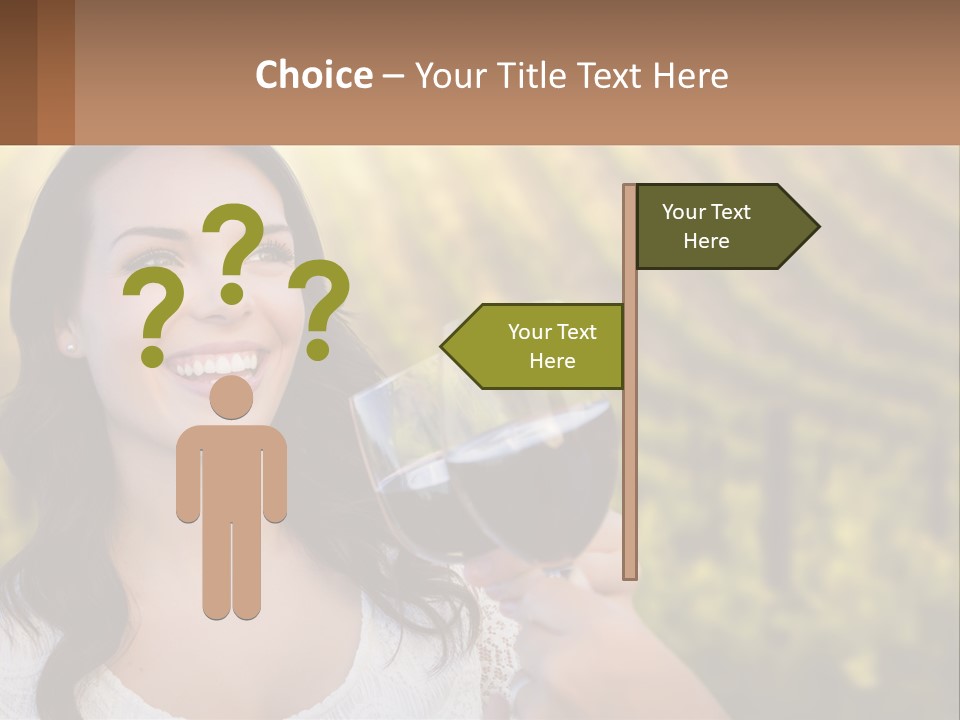 A Woman Holding A Glass Of Wine In Front Of A Vineyard PowerPoint Template