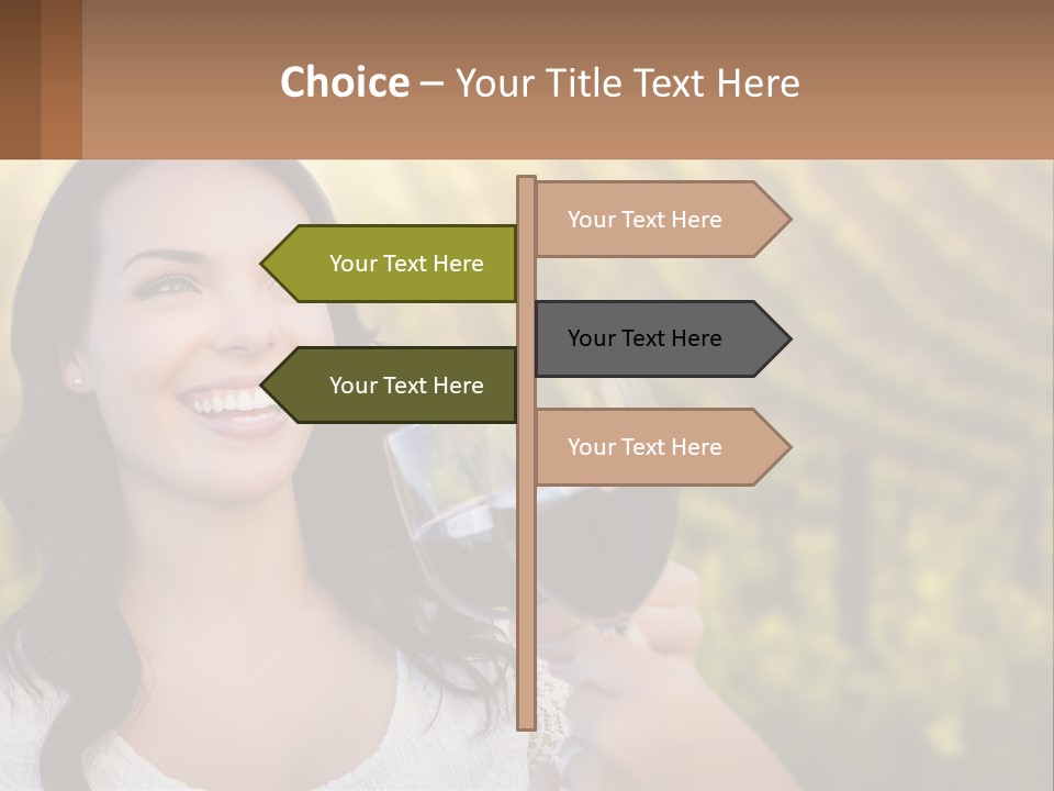 A Woman Holding A Glass Of Wine In Front Of A Vineyard PowerPoint Template