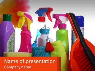 A Group Of Cleaning Supplies With A White Background PowerPoint Template
