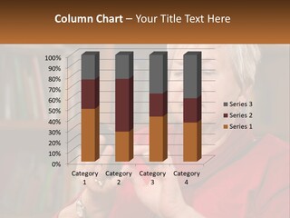 A Woman In A Red Shirt Looking At A Cell Phone PowerPoint Template