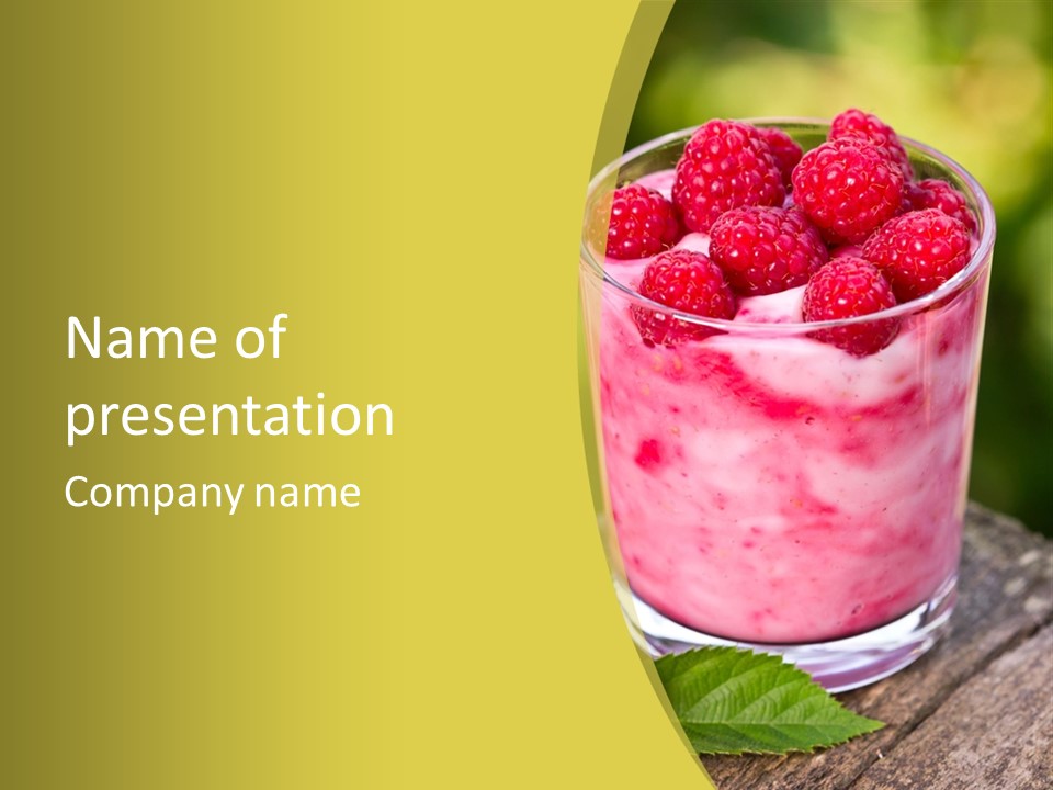 A Glass Of Raspberry Yogurt On A Wooden Table PowerPoint Template